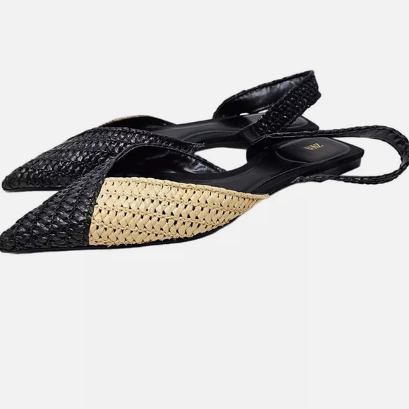 NEW ZARA woven raffia slingback flats - Picture 2 of 2